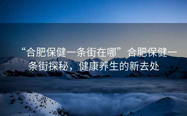 “合肥保健一條街在哪”合肥保健一條街探秘，健康養生的新去處