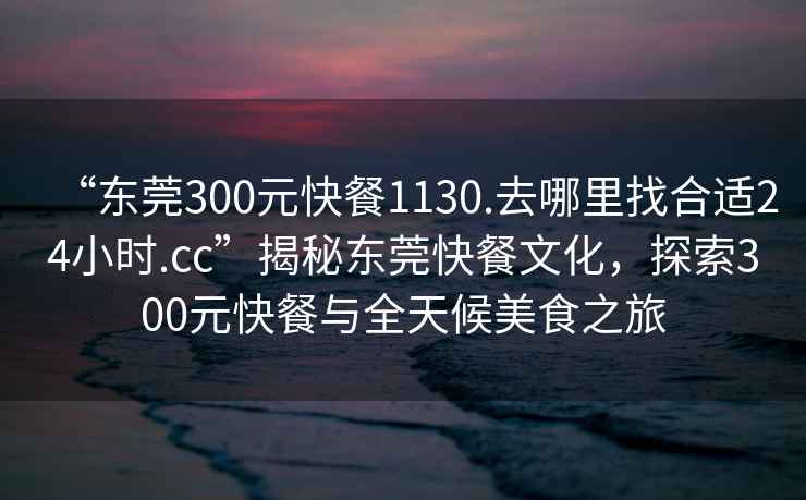 “東莞300元快餐1130.去哪里找合適24小時.cc”揭秘東莞快餐文化，探索300元快餐與全天候美食之旅