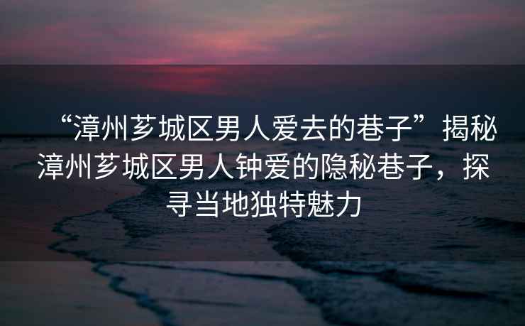“漳州薌城區男人愛去的巷子”揭秘漳州薌城區男人鐘愛的隱秘巷子，探尋當地獨特魅力
