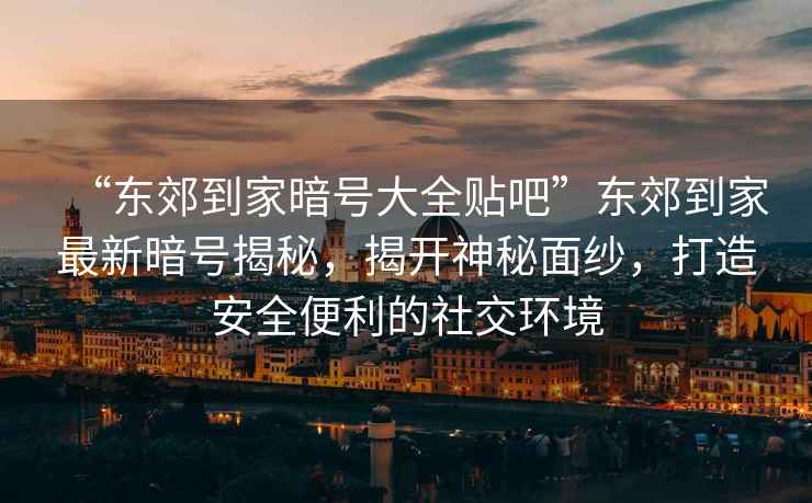 “東郊到家暗號大全貼吧”東郊到家最新暗號揭秘，揭開神秘面紗，打造安全便利的社交環(huán)境