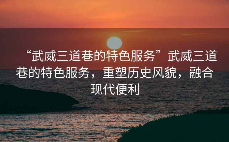“武威三道巷的特色服務”武威三道巷的特色服務，重塑歷史風貌，融合現代便利