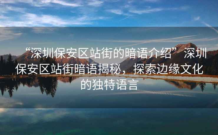 “深圳保安區站街的暗語介紹”深圳保安區站街暗語揭秘，探索邊緣文化的獨特語言