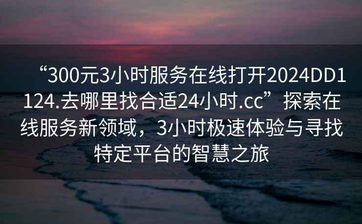 “300元3小時(shí)服務(wù)在線打開2024DD1124.去哪里找合適24小時(shí).cc”探索在線服務(wù)新領(lǐng)域，3小時(shí)極速體驗(yàn)與尋找特定平臺(tái)的智慧之旅