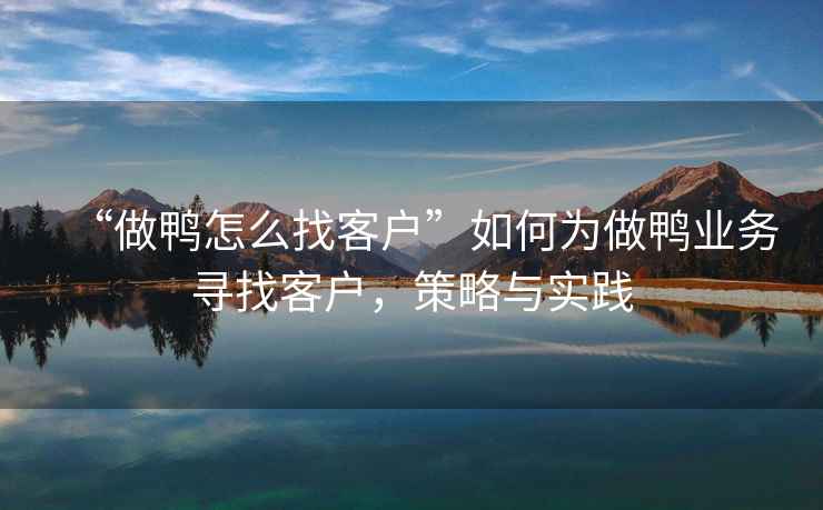 “做鴨怎么找客戶”如何為做鴨業務尋找客戶，策略與實踐