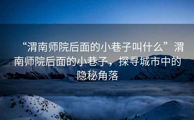 “渭南師院后面的小巷子叫什么”渭南師院后面的小巷子，探尋城市中的隱秘角落