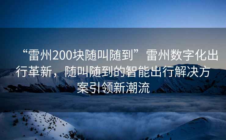 “雷州200塊隨叫隨到”雷州數字化出行革新，隨叫隨到的智能出行解決方案引領新潮流