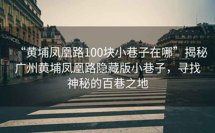 “黃埔鳳凰路100塊小巷子在哪”揭秘廣州黃埔鳳凰路隱藏版小巷子，尋找神秘的百巷之地