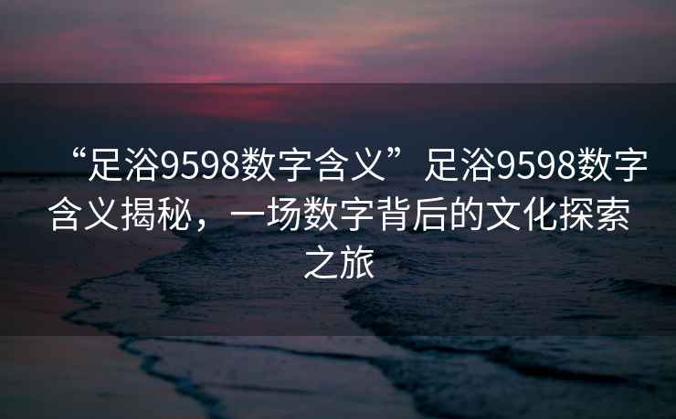 “足浴9598數(shù)字含義”足浴9598數(shù)字含義揭秘，一場(chǎng)數(shù)字背后的文化探索之旅