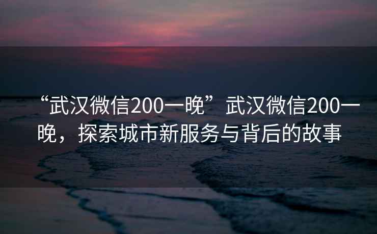 “武漢微信200一晚”武漢微信200一晚，探索城市新服務與背后的故事