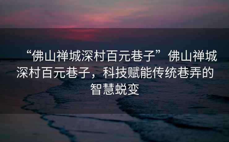 “佛山禪城深村百元巷子”佛山禪城深村百元巷子，科技賦能傳統巷弄的智慧蛻變