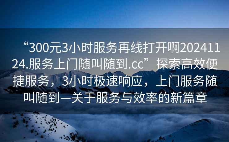 “300元3小時服務再線打開啊20241124.服務上門隨叫隨到.cc”探索高效便捷服務，3小時極速響應，上門服務隨叫隨到—關于服務與效率的新篇章