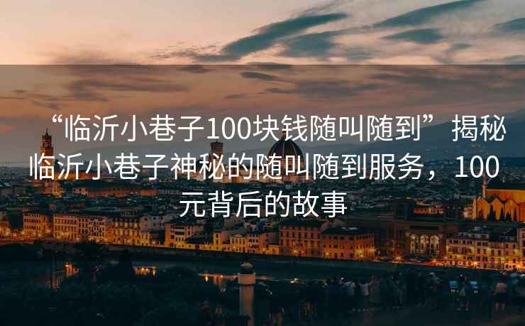 “臨沂小巷子100塊錢隨叫隨到”揭秘臨沂小巷子神秘的隨叫隨到服務，100元背后的故事
